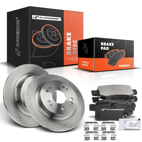 Disc Brake Rotors and Ceramic Pads Kit, 6 Pcs, Rear Driver & Passenger, A-Premium, APBRPR253