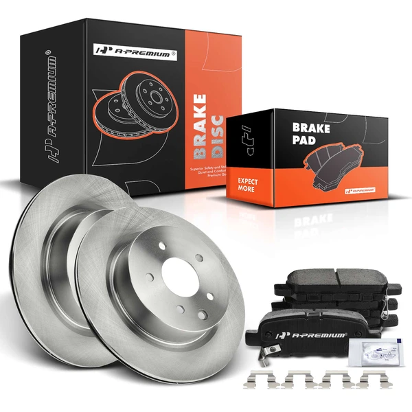 Disc Brake Rotors and Ceramic Pads Kit, 6 Pcs, Rear Driver & Passenger, A-Premium, APBRPR117