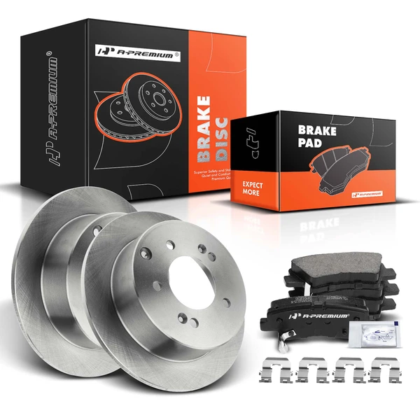 Disc Brake Rotors and Ceramic Pads Kit, 6 Pcs, Rear Driver & Passenger, A-Premium, APBRPR370