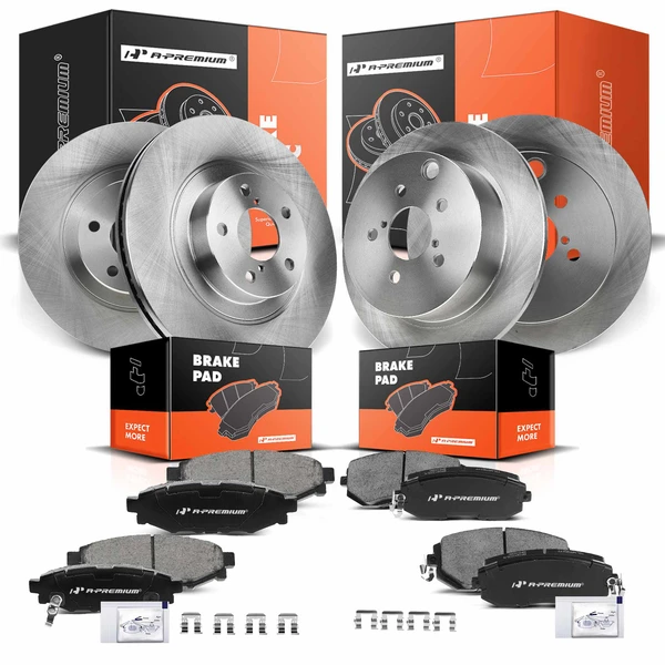 Disc Brake Rotors and Ceramic Pads Kit, 12 Pcs, Front & Rear, A-Premium, APBRPR292