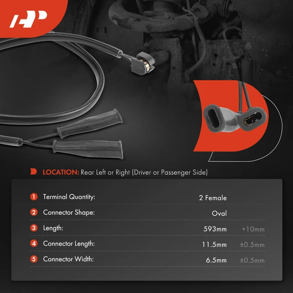 Rear Driver or Passenger Disc Brake Pad Wear Sensor for Porsche 928 1978-1986