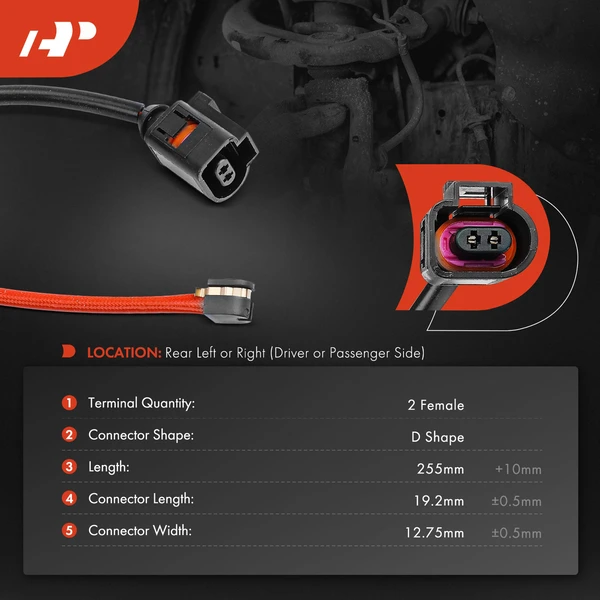 Rear Driver or Passenger Disc Brake Pad Wear Sensor for Porsche Cayenne Volkswagen Touareg