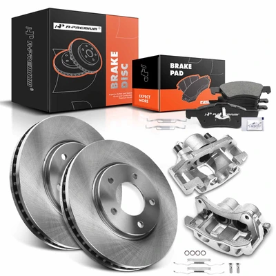 8 Pcs Front Disc Rotors & Pads + Brake Caliper