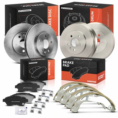 12 Pcs Front Disc Brake Rotors & Ceramic Brake Pads & Rear Brake Drums & Brake Shoes