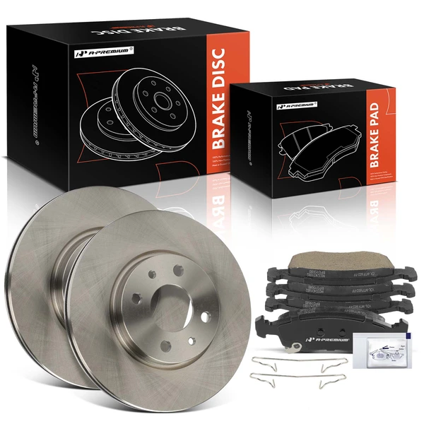 2012-2017 Fiat 500 Disc Brake Rotors and Ceramic Pads Kit, 6 Pcs, Front Driver & Passenger, A-Premium, APBRPR1860