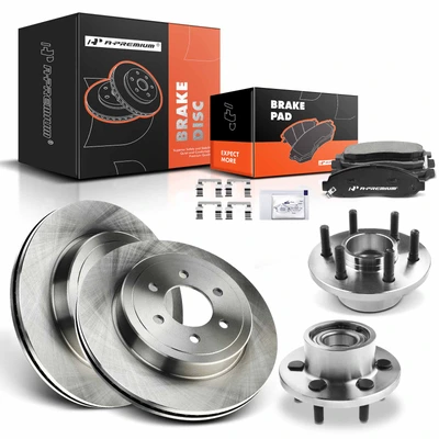 8 Pcs Front Disc Brake Rotor & Pads + Hub Bearing