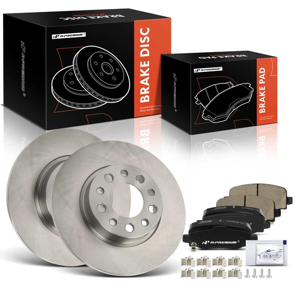 Disc Brake Rotors and Ceramic Pads Kit, 6 Pcs, Rear Driver & Passenger, A-Premium, APBRPR1864