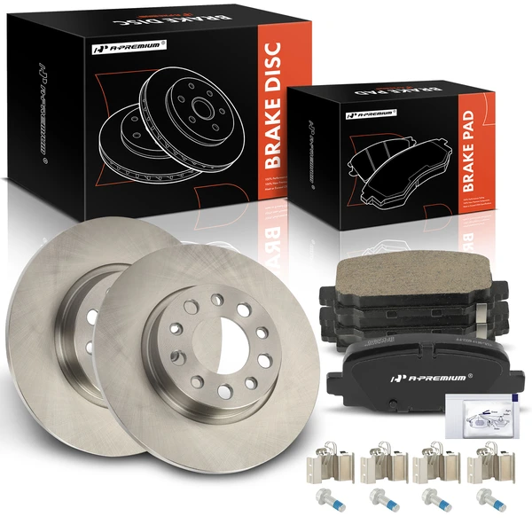 Disc Brake Rotors and Ceramic Pads Kit, 6 Pcs, Rear Driver & Passenger, A-Premium, APBRPR1866