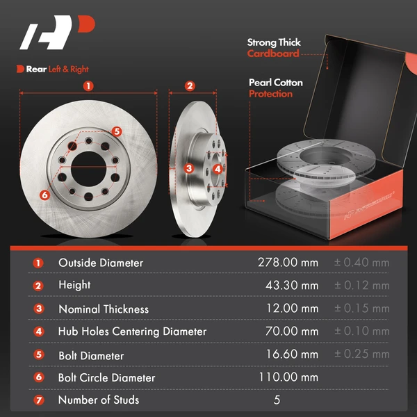 Disc Brake Rotors and Ceramic Pads Kit, 6 Pcs, Rear Driver & Passenger, A-Premium, APBRPR1866