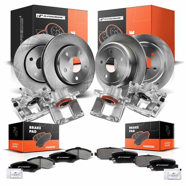 16 Pcs Front & Rear Disc Brake Rotors & Ceramic Brake Pads & Brake Calipers for 2013-2017 Jeep Wrangler