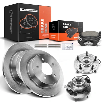 8 Pcs Rear Disc Brake Rotors & Ceramic Brake Pads & Hub Bearings