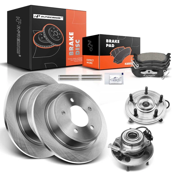 8 Pcs Rear Disc Brake Rotors & Ceramic Brake Pads & Hub Bearings for Chrysler Pacifica 04-06