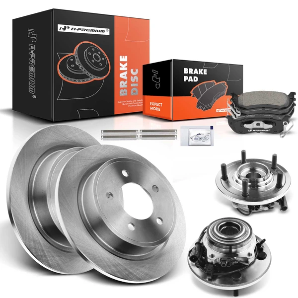 8 Pcs Rear Disc Brake Rotors & Ceramic Brake Pads & Hub Bearings for Chrysler Pacifica 07-08