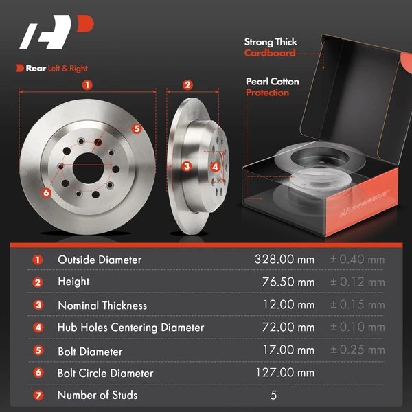 Disc Brake Rotors and Ceramic Pads Kit, 6 Pcs, Rear Driver & Passenger, A-Premium, APBRPR1867