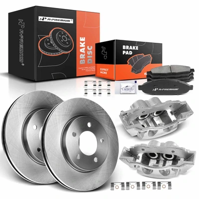 8 Pcs Front Disc Brake Rotors & Pads + Brake Caliper