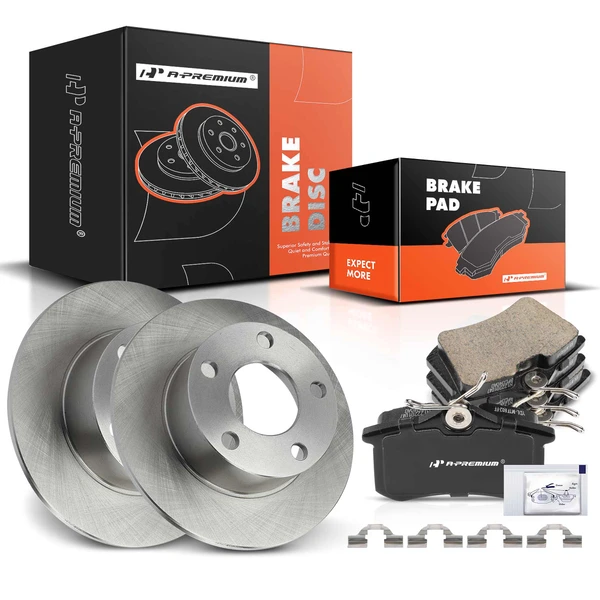1998-2003 Audi A6 Disc Brake Rotors and Ceramic Pads Kit, 6 Pcs, Rear Driver & Passenger, A-Premium, APBRPR1205
