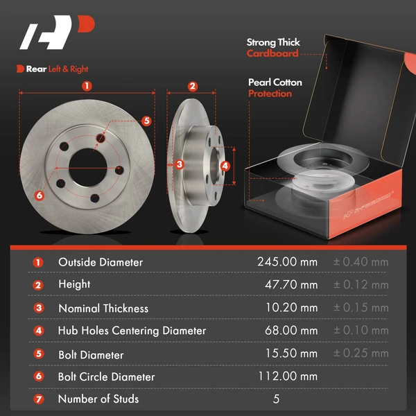 Disc Brake Rotors and Ceramic Pads Kit, 6 Pcs, Rear Driver & Passenger, A-Premium, APBRPR1879