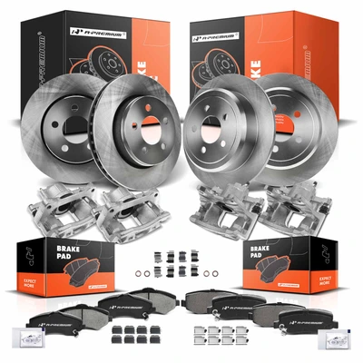 16 Pcs Front & Rear Disc Brake Rotors & Ceramic Brake Pads & Brake Calipers