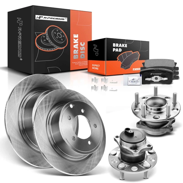 8 Pcs Rear Disc Brake Rotors & Ceramic Brake Pads & Hub Bearings for Mitsubishi Outlander Sport
