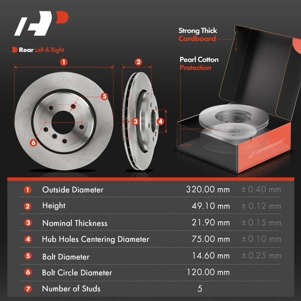 Disc Brake Rotors and Ceramic Pads Kit, 6 Pcs, Rear Driver & Passenger, A-Premium, APBRPR1881