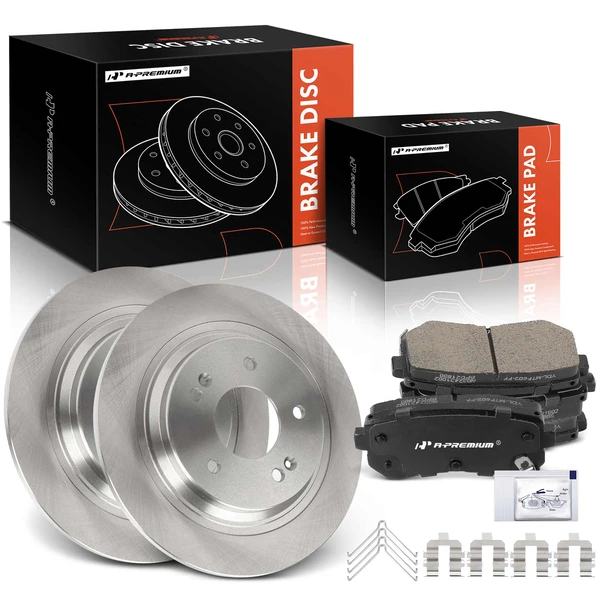 Disc Brake Rotors and Ceramic Pads Kit, 6 Pcs, Rear Driver & Passenger, A-Premium, APBRPR1882