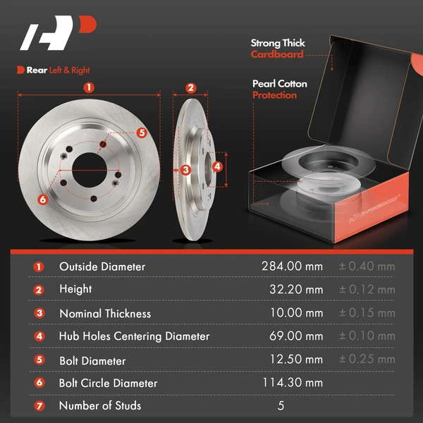 Disc Brake Rotors and Ceramic Pads Kit, 6 Pcs, Rear Driver & Passenger, A-Premium, APBRPR1882