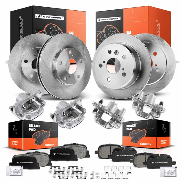 16-PC Brake Rotor + Brake Pad + Brake Caliper, Front & Rear, 1-Piston, A-Premium APBRPR2008