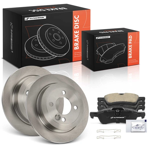 2002-2006 Mini Cooper Disc Brake Rotors and Ceramic Pads Kit, 6 Pcs, Rear Driver & Passenger, A-Premium, APBRPR1886