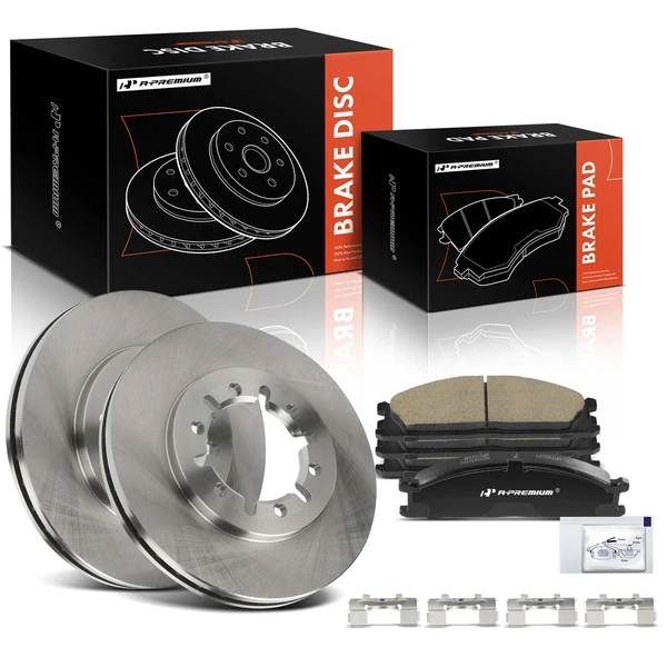 1998-2004 Nissan Frontier Disc Brake Rotors and Ceramic Pads Kit, 6 Pcs, Front Driver & Passenger, A-Premium, APBRPR1887