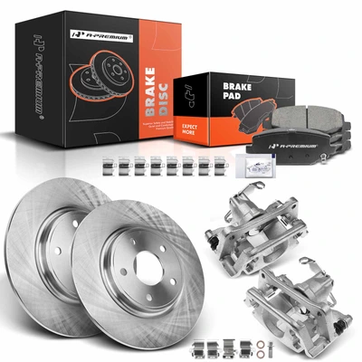 8 Pcs Rear Disc Brake Rotor & Pads + Brake Caliper