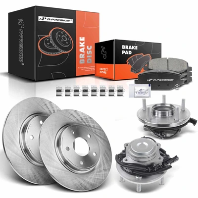 8 Pcs Rear Disc Brake Rotor & Pads + Hub Bearing