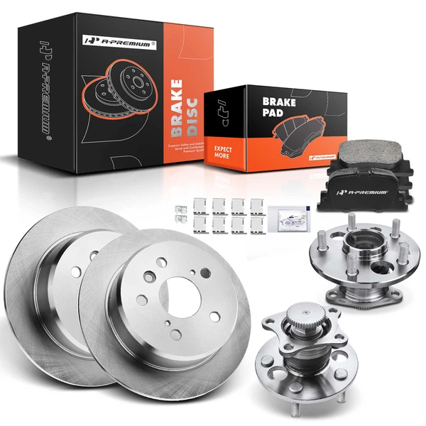 8 Pcs Rear Disc Brake Rotors & Ceramic Brake Pads & Hub Bearings for Toyota Camry Lexus ES300 00-01