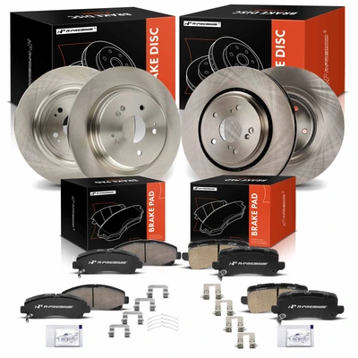 12 Pcs Front & Rear Disc Brake Rotors & Ceramic Brake Pads