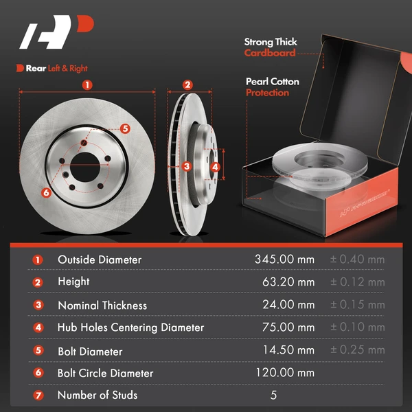 Disc Brake Rotors and Ceramic Pads Kit, 6 Pcs, Rear Driver & Passenger, A-Premium, APBRPR1892