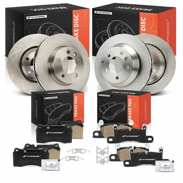 2011-2017 Volkswagen Touareg Disc Brake Rotors and Ceramic Pads Kit, 12 Pcs, Front & Rear, A-Premium, APBRPR1906