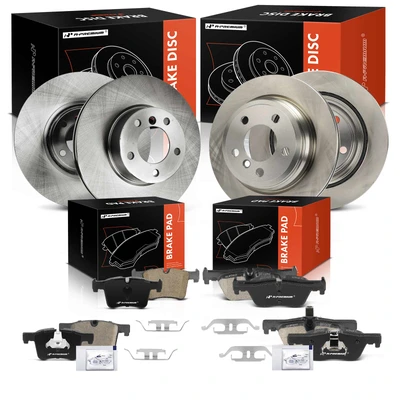 12 Pcs Front & Rear Disc Brake Rotors & Ceramic Brake Pads