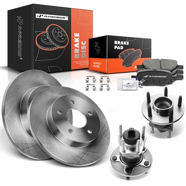 8 Pcs Rear Disc Brake Rotors & Ceramic Brake Pads & Hub Bearings for Chevry Cobalt 2005-2008 Pontiac