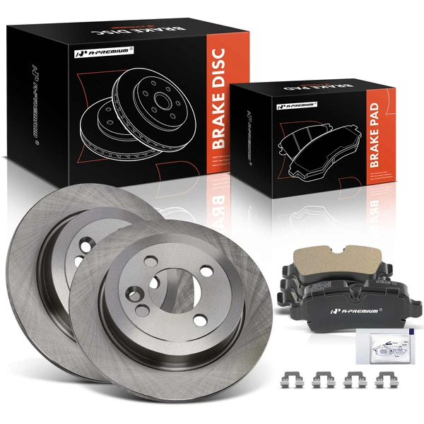 Disc Brake Rotors and Ceramic Pads Kit, 6 Pcs, Rear Driver & Passenger, A-Premium, APBRPR1523