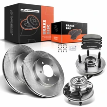 8 Pcs Front Disc Brake Rotor & Pads + Hub Bearing