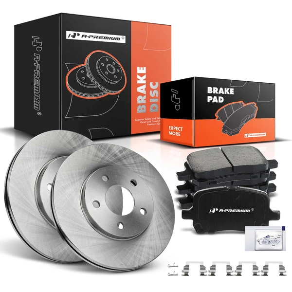 2004-2008 Chevrolet Malibu Disc Brake Rotors and Ceramic Pads Kit, 6 Pcs, Front Driver & Passenger, A-Premium, APBRPR1297