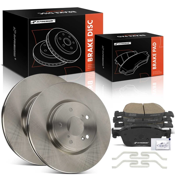 2006-2010 BMW 550i Disc Brake Rotors and Ceramic Pads Kit, 6 Pcs, Front Driver & Passenger, A-Premium, APBRPR1909