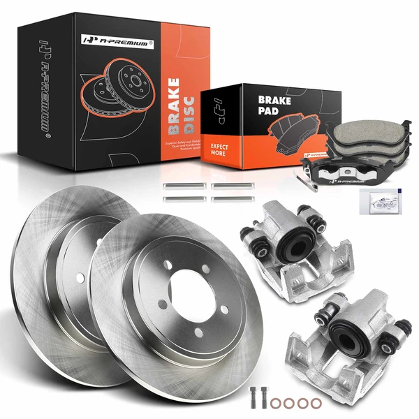 8 Pcs Rear Disc Brake Rotors & Ceramic Brake Pads & Brake Calipers for 2006-2010 Ford Explorer