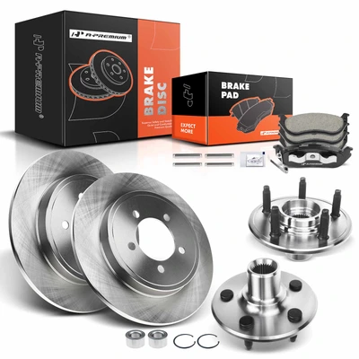 8 Pcs Rear Disc Brake Rotors & Ceramic Brake Pads & Hub Bearings