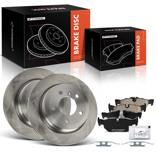2007-2008 BMW 328xi Disc Brake Rotors and Ceramic Pads Kit, 6 Pcs, Rear Driver & Passenger, A-Premium, APBRPR1908