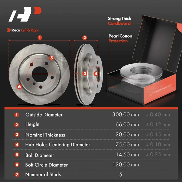 Disc Brake Rotors and Ceramic Pads Kit, 6 Pcs, Rear Driver & Passenger, A-Premium, APBRPR1908