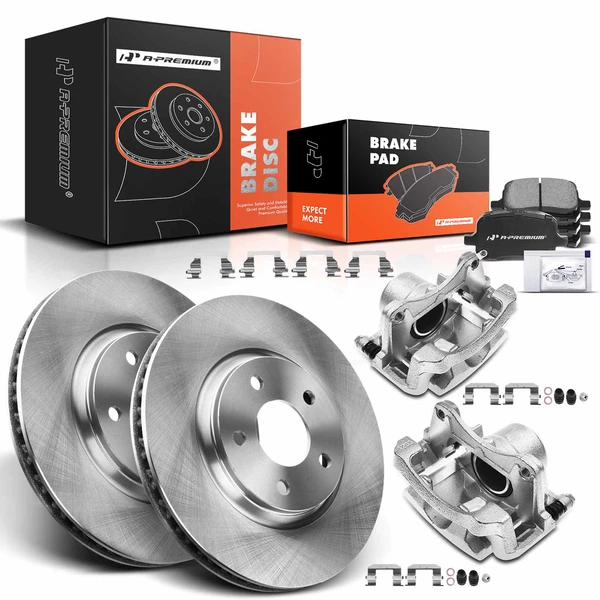 Disc Brake Rotors and Ceramic Pads Kit with Calipers, 8 Pcs, Front Driver & Passenger, A-Premium, APBRPR667