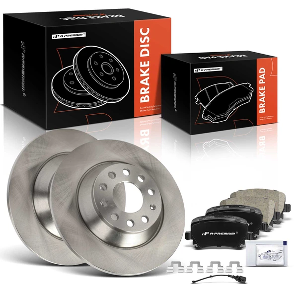 Disc Brake Rotors and Ceramic Pads Kit, 6 Pcs, Rear Driver & Passenger, A-Premium, APBRPR1912