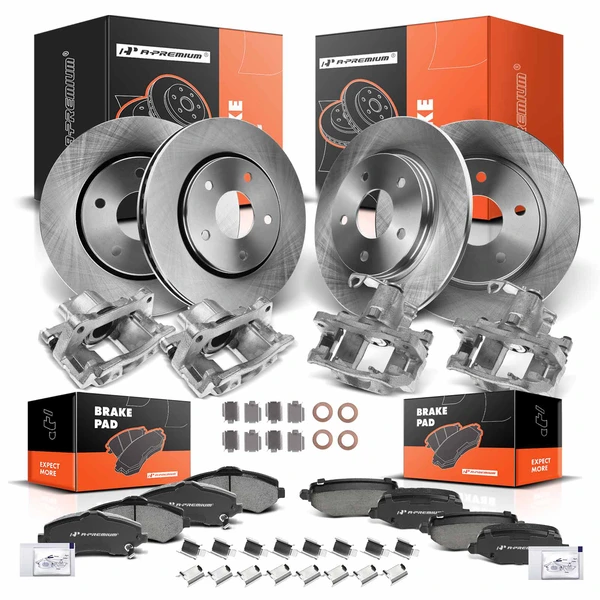 16 Pcs Front & Rear Disc Brake Rotors & Ceramic Brake Pads & Brake Calipers for 2012 Dodge Grand Caravan