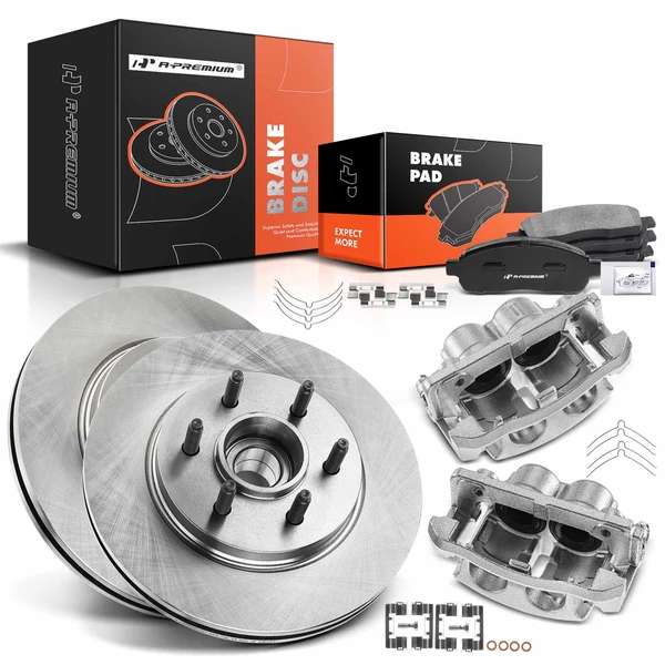 8 Pcs Front Disc Brake Rotors & Ceramic Brake Pads & Brake Calipers for 2004-2005 Ford F-150