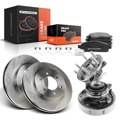 8 Pcs Front Disc Brake Rotors & Brake Pads + Hub Bearing